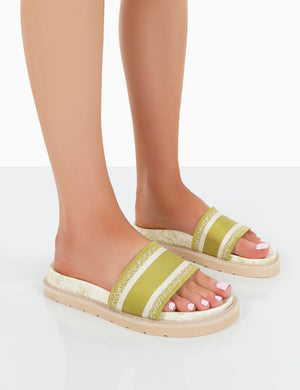 Toile Sage Green Embroidered Print Slide Sandals