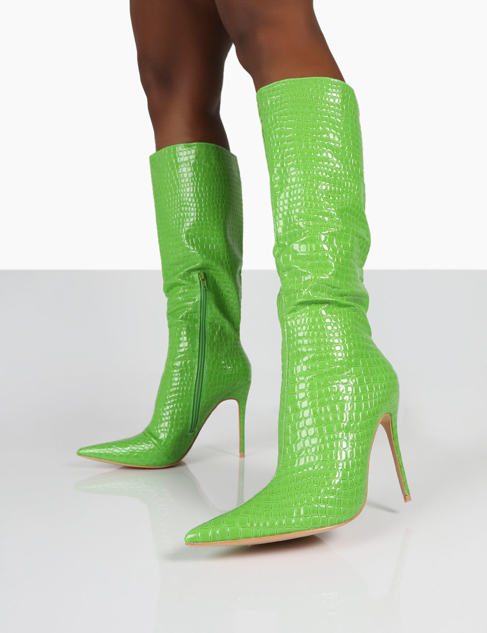 neon knee high boots