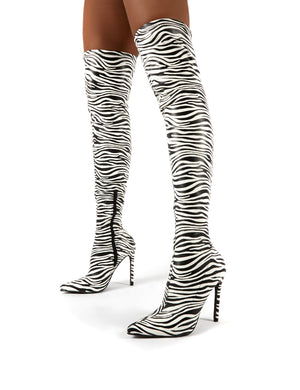 Confidence Zebra Stiletto Heeled Over the Knee Boots