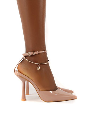 Decision Nude Patent Wide Fit Anklet Detail Court Heels