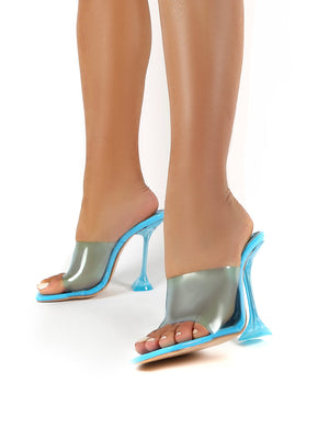 Louisa Turquoise Patent Clear Perspex Heeled Mule