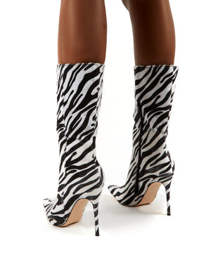 Mystic Zebra Knee High Stiletto Heel Boots