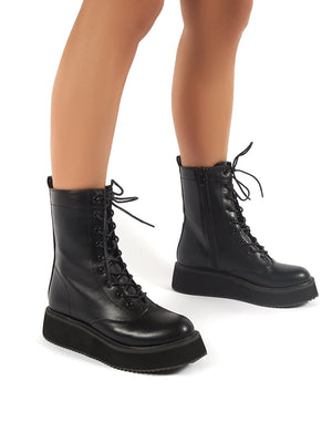 Haven Black Lace Up Chunky Ankle Boots