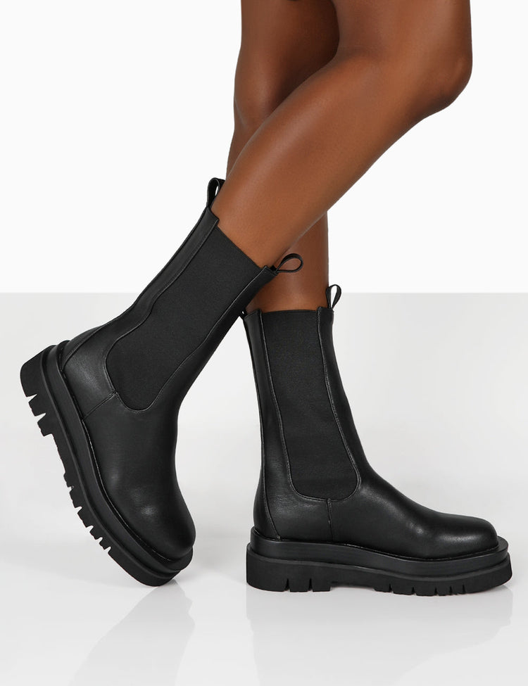 Dope Black PU Chunky Sole Chelsea Ankle Boots | Public Desire