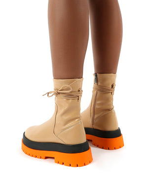Finale Camel Pu Multi Chunky Sole Ankle Wrap Boots