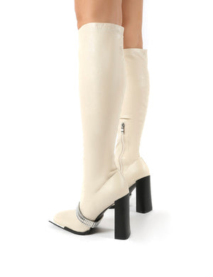 Manic Stone Removable Chain Detail Knee High Heeled Boots
