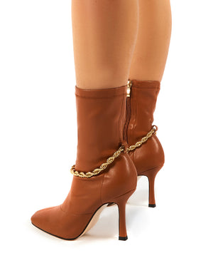 Sacci Camel Wide Fit Chain Detail Square Toe Stiletto Heel Ankle Boots
