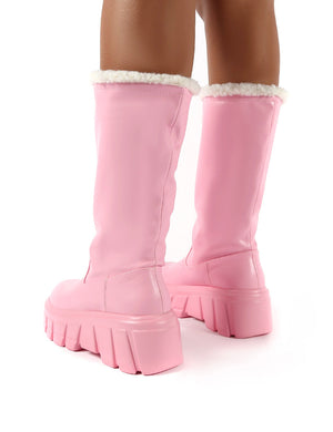 Wynter Pink Shearling Lined Knee High Ankle Boots