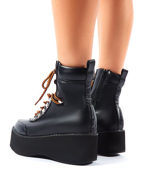 Willow Black Flatform Lace Up Ankle Boots