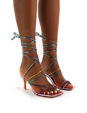 Cabo Multi Strappy Lace Up Square Toe Kitten Heels