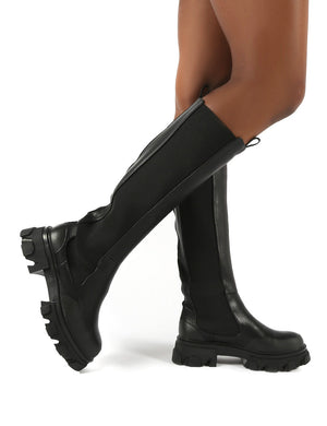 Monique Black Chunky Sole Knee High Boots