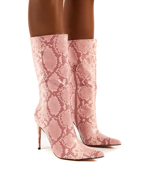 Pink snake print boots store
