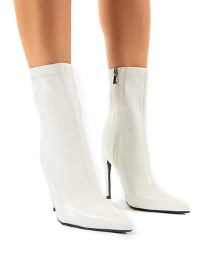 Must White PU Sock Fit Stiletto Heeled Ankle Boots