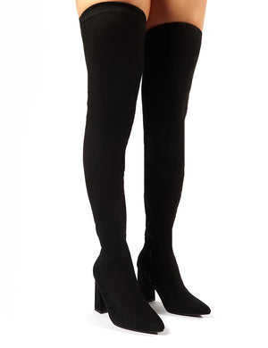 Rapture Over the Knee Boots in Black Faux Suede
