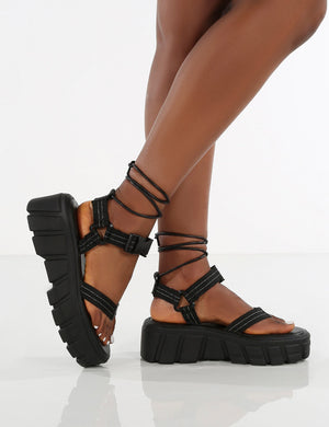 Mirage Black Chunky Platform Lace Up Sandals