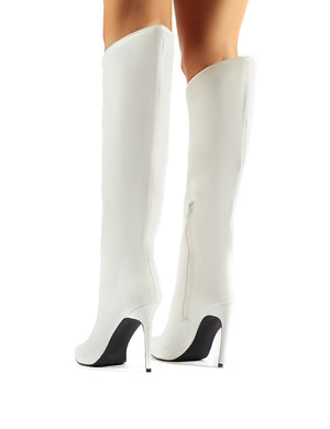 Thriller White Pointed Stiletto Heeled Knee High Boots