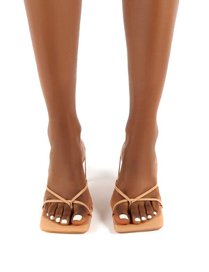 Mika Nude Pu Wide Fit Square Toe Strappy Mid Heels