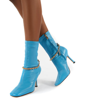 Sacci Turquoise Chain Detail Square Toe Stiletto Heel Ankle Boots