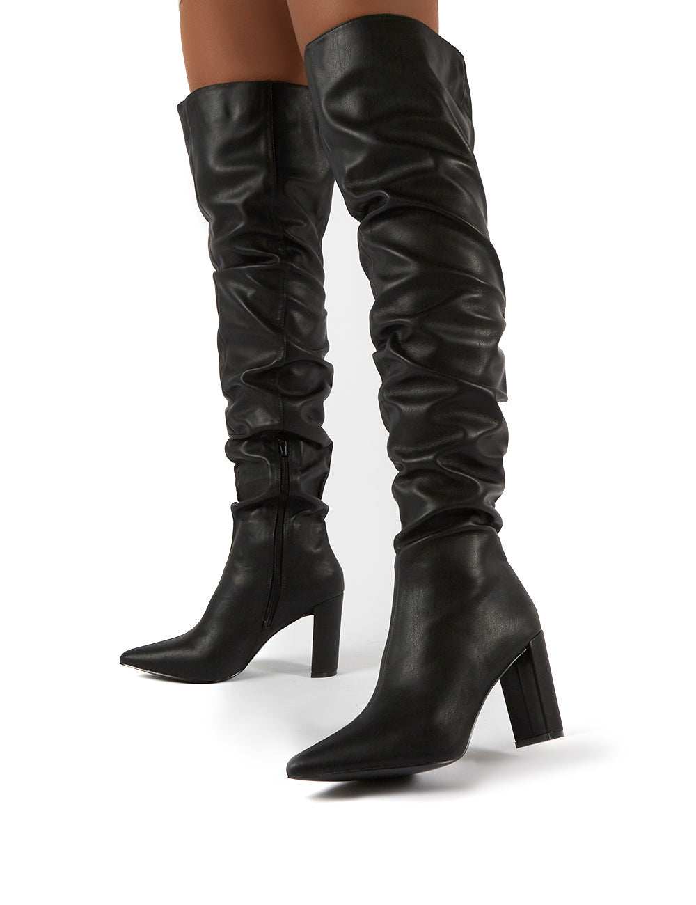 Theirs Wide Fit Black PU Over the Knee Boots | Public Desire