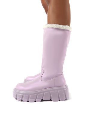 Wynter Lilac Shearling Lined Knee High Ankle Boots