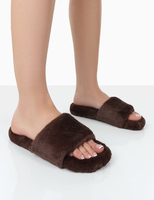 Namaste Chocolate Fluffy Faux Fur Slippers