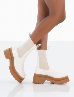 Rise Wide Fit White Chunky Rubber Sole chelsea Boots