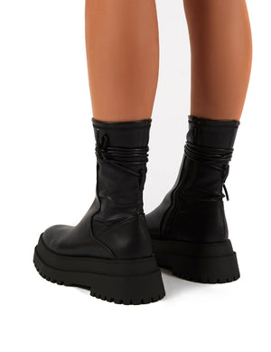 Finale Black Chunky Sole Ankle Wrap Boots