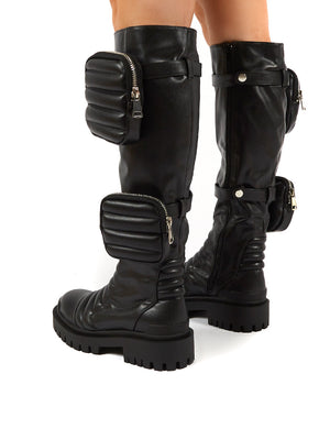 Tayla Black Wide Fit Knee High Pouch Boots
