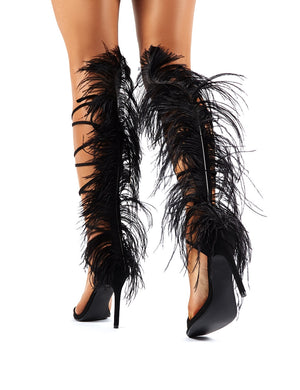 Frolic Black Feather Extreme Lace Up Stiletto High Heels | Public