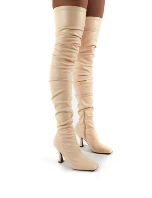 Outlaw Bone Ruched Over The Knee Heeled Boots