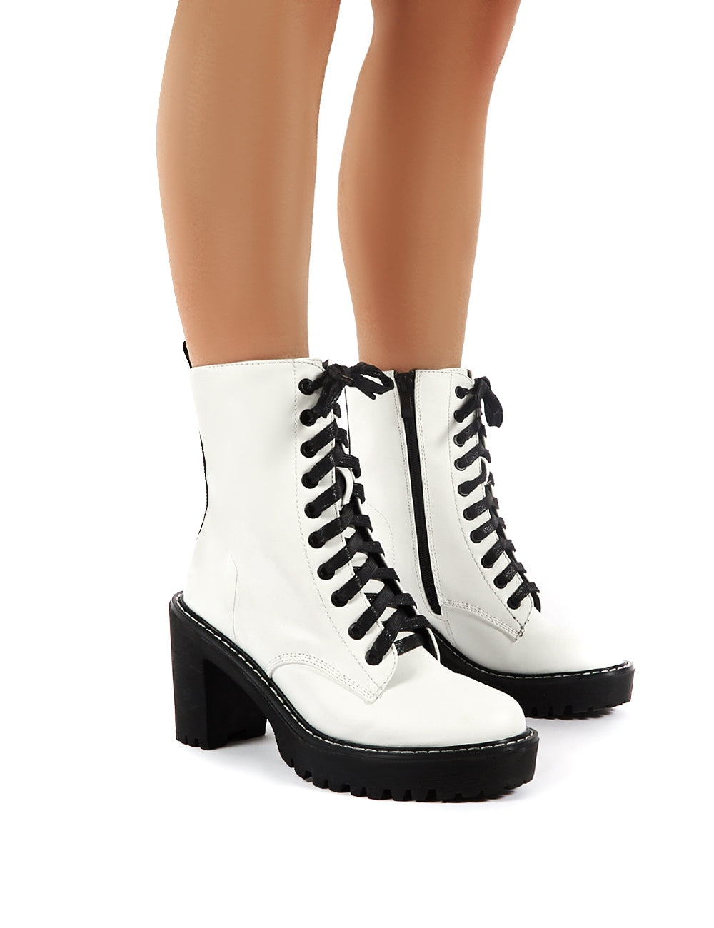White Lace-Up Boots - Chunky Platform Boots - Cool Mid-Calf Boots - Lulus