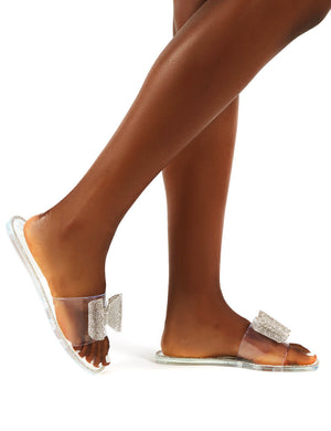 Bobbie Clear Perspex Diamante Detail Bow Flat Sandals