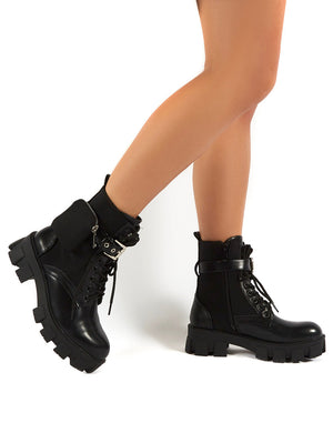 Ryder Black Chunky Sole Pouch Detail Ankle Boots