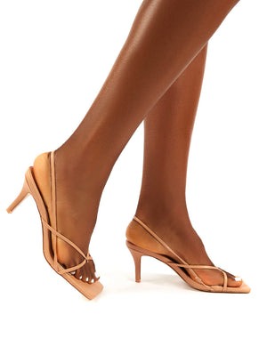 Mika Nude Pu Square Toe Strappy Mid Heels