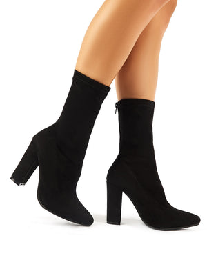 Montreal Sock Fit Ankle Boots in Black Faux Suede