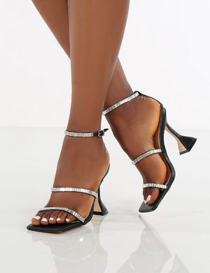 Tropez Black / Multi Strappy Square Toe Cake Stand Heels