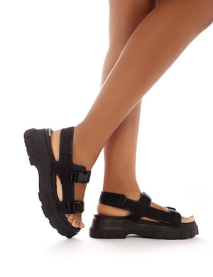 Undeniable Chunky Sports Sandals in Black PU