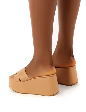 Elevate Nude PU Flatform Sole Cross Strap Sandals