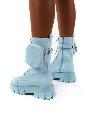 Intention Blue Chunky Sole Pouch Ankle Boots