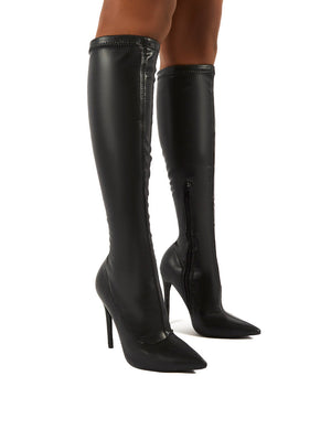 Ambition Black PU Knee High Stiletto Heel Boots