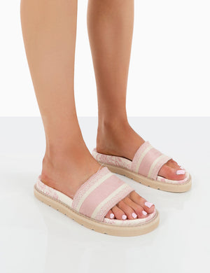 Toile Baby Pink Embroidered Print Slide Sandals