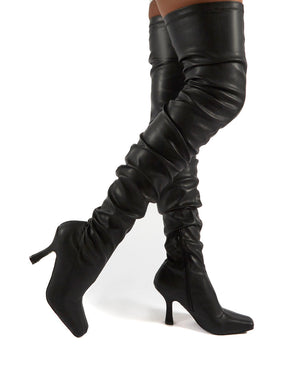 Outlaw Black Ruched Over The Knee Heeled Boots