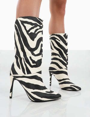 Lisel Zebra PU Pointed Toe Heeled Ankle Boots