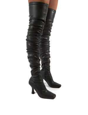 Outlaw Black Ruched Over The Knee Heeled Boots