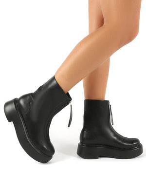 Leoni Black Chunky Sole Zip Through Ankle Boot