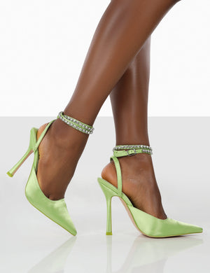 Felicity Lime Satin Wrap Around Pointed Toe Court Heels