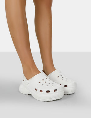 Vista White Rubber Platform Clog Sandals