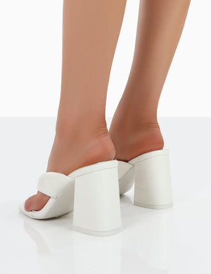 Hugo White Patent Thong Strap Block Heels