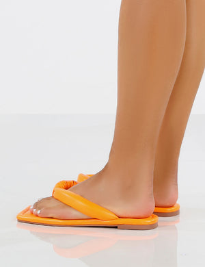 Admit Orange PU Padded Toe Thong Strap Flat Sandals