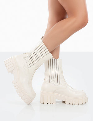 Consequence Ecru Drench Stitched Detail Chunky Sole Ankle Boots